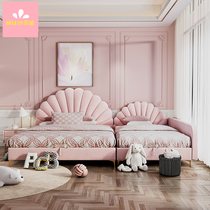 Nordic childrens bed girl princess bed daughter girl heart bed pink cloth bed tatami second child splicing big bed