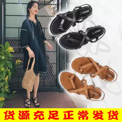 Flat sandals female students 2019 new Korean version of simple Joker fairy style retro summer chic Roman toe