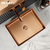 Taiwan Basin light luxury wind rose gold stainless steel square table wash basin hotel bar bathroom basin Basin
