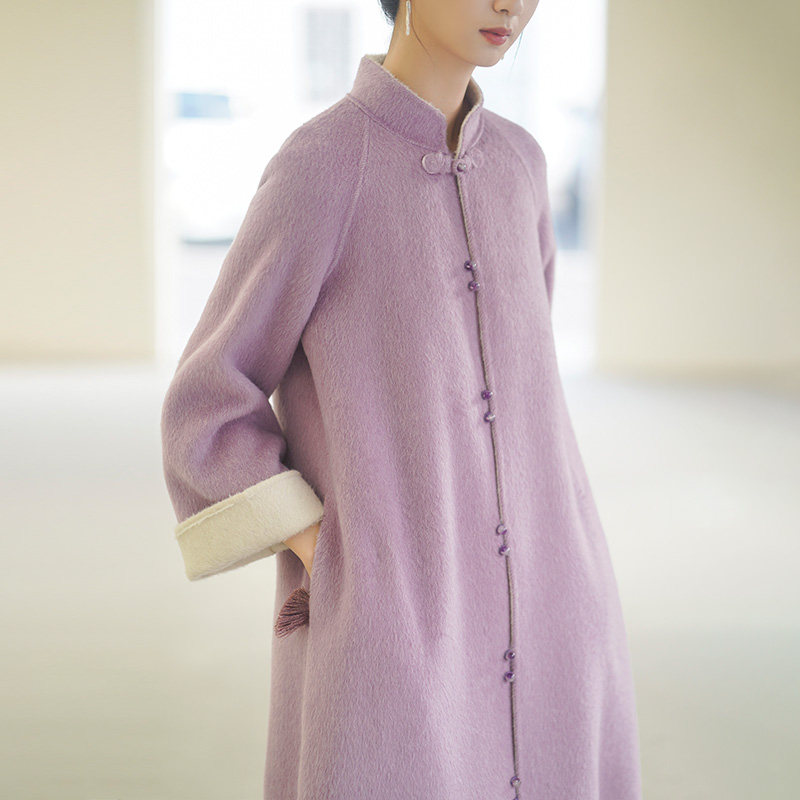 The new high-end silk mixed new Chinese-style wool coat female autumn and winter