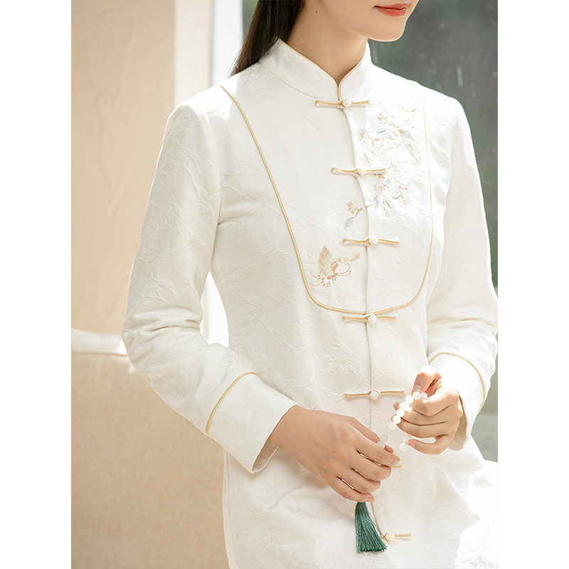 A tree Fanghua · Junior Chinese style female autumn and winter dress of long cotton - meditation tea dress