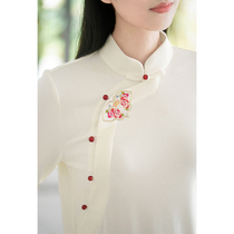 Early Cicada Autumn Winter Chinese Style China Wind Women Improved Tang Dress Disc Buckle White Cotton Knit Tea Suit Inner Hitch Bottom Short Blouse