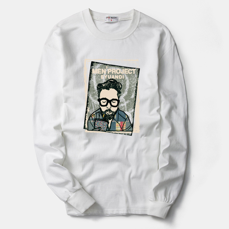 Mùa xuân nam cộng với phân bón XL chất béo cotton dài tay áo thun đáy áo sơ mi cotton cổ tròn mua áo thun nam