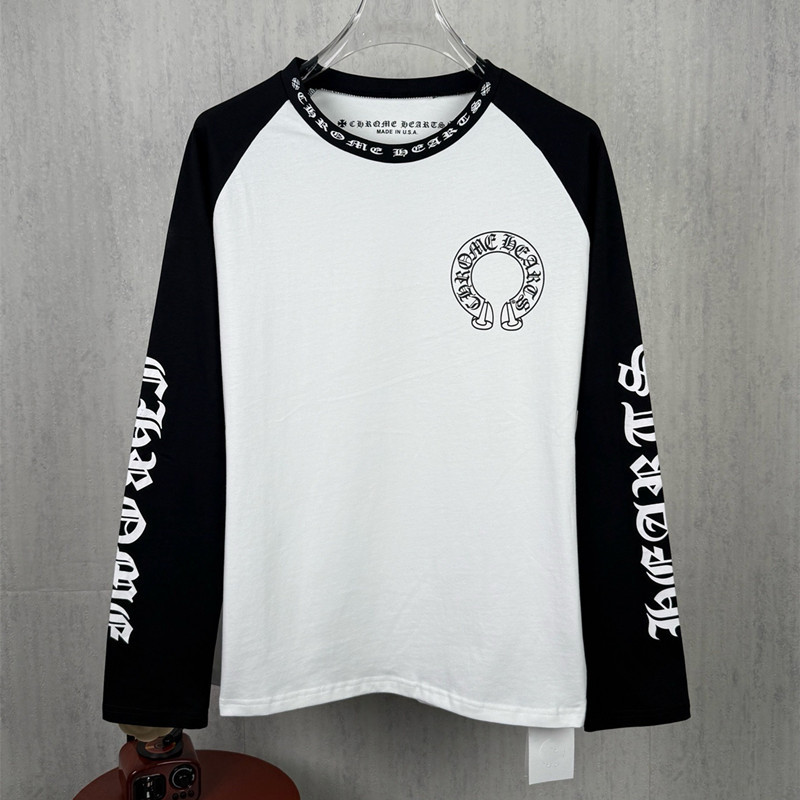 American High-End Trendy Brand Crowe Sanskrit Print Color-Block Long-Sleeve T-Shirt for Men, Loose Design, Couple's Base Layer Top