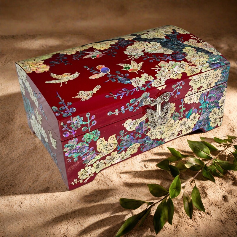 Fritillaria Jewelry Box, Abalone Shell Mother-Of-Pearl Necklace Storage Box, Wedding Gift, Yangzhou Lacquerware Dowry Wooden Box
