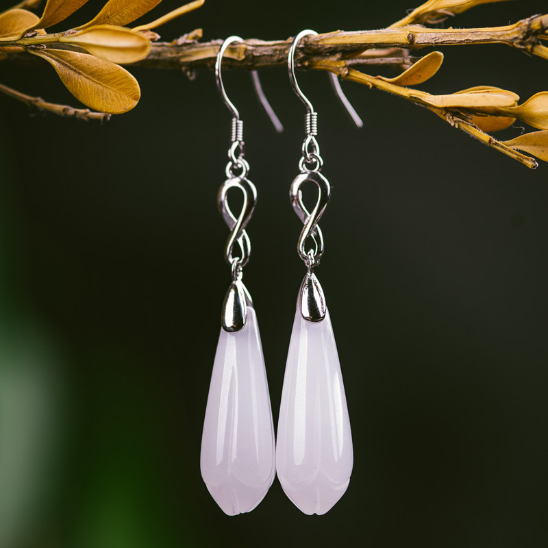 Hetian Magnolia S925 Silver Earrings Long Version Temperament Elegant Tassel Earrings Girlfriend Ear Needles Chinese Style Earrings