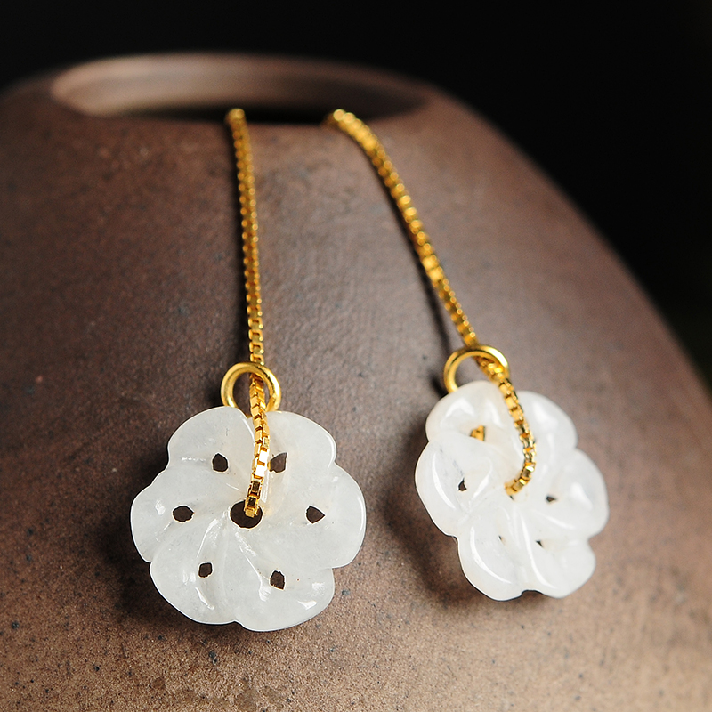 Elegant series S925 silver gold - plated Six diamond flower ear ear ear crash with long ear decoration