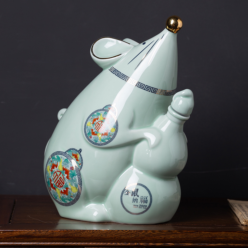 Ceramic bottle gold rat fortune jar empty bottles of wine three catties jingdezhen jars with creative little hip
