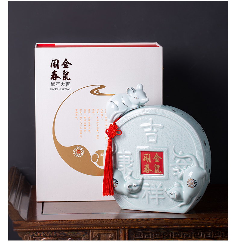 Jingdezhen ceramic bottle 3 kg gold mice make an empty bottle spring liquor jar jar creative custom box 1