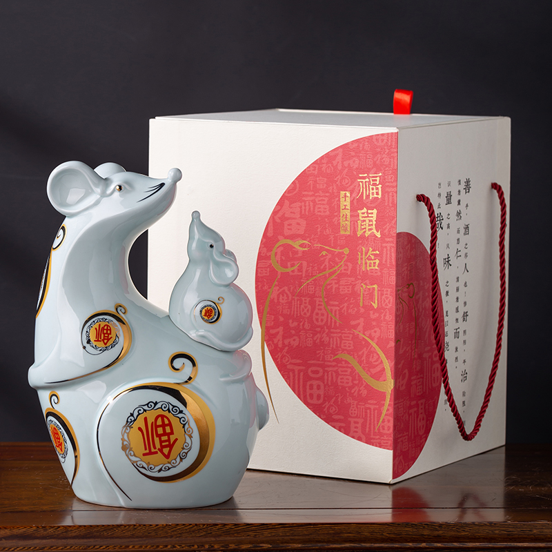 Jingdezhen ceramic bottle three jin fu rat rimmon the an empty bottle liquor jar jar creative custom box 1
