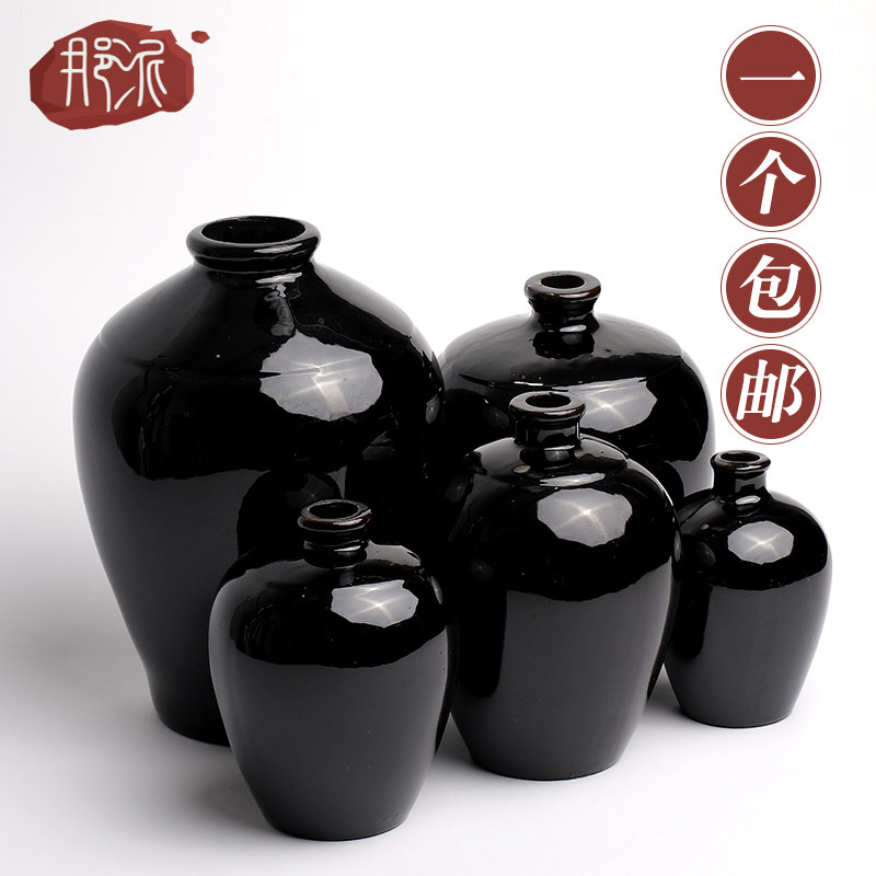 Earthenware black glaze ceramic wine jar bottle 1 catty 2 catty 3 catty 5 catty 10 catty empty wine bottle with lid sealed jar