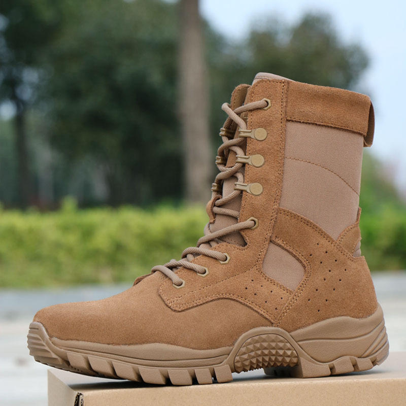 Jihua New Style Outdoor Combat Training Boots, Genuine Leather Brown Improved Version, Training Men's Boots, High-Top Waterproof Desert Boots, Women's Summer