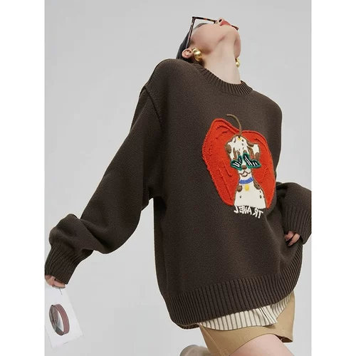 Модный лонгслив, демисезонный свитер, круглый воротник, оверсайз, свободный крой