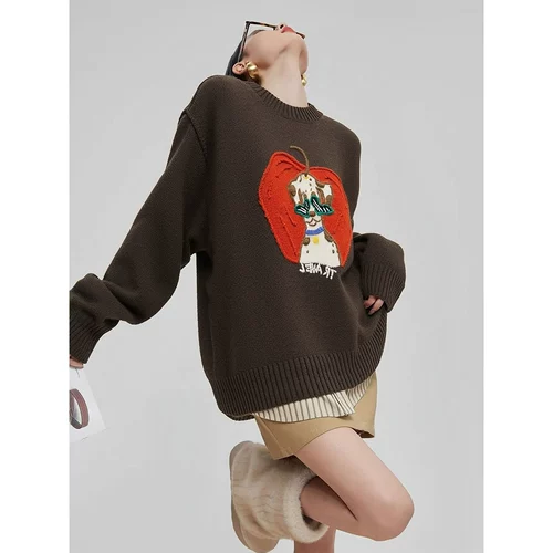 Модный лонгслив, демисезонный свитер, круглый воротник, оверсайз, свободный крой