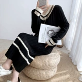 Черное осеннее шерстяное платье, брендовое длинное трикотажное платье, 2025 года, свободный крой, длина макси