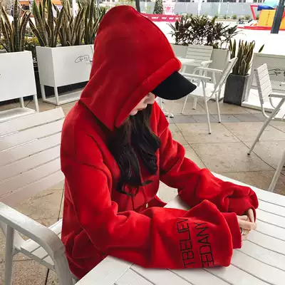 Autumn and winter red golden velvet women 2021 New plus velvet padded lamb velvet profile coat Christmas single product