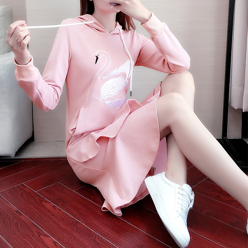 Spring and autumn long version of thick cotton T Women's thin section 2022 New Korean version loose Long sleeves Liant-shirt fashion The long version of the foreign dress