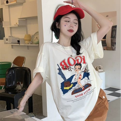 Ретро летняя брендовая футболка, коллекция 2022, круглый воротник, оверсайз