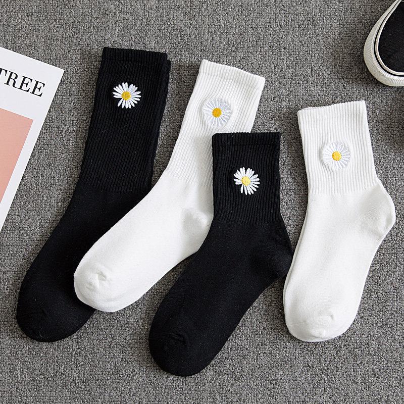 Socks male and female middle cylinder socks pure cotton bottom black and white long socks Summer thin chicks with high help women Sox pins-Taobao