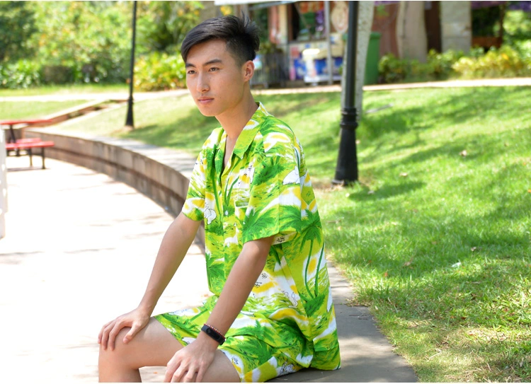 Hawaii áo sơ mi ngắn tay của nam giới beachwear nam bộ dừa áo của phụ nữ in vài mặt trời quần áo bảo vệ đảo Hải Nam quần áo