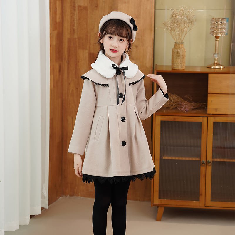 2025 New Winter Girls' Coat, Autumn New Woolen Coat, Girls' Clothing, Mid-Length Quilted Red Coat