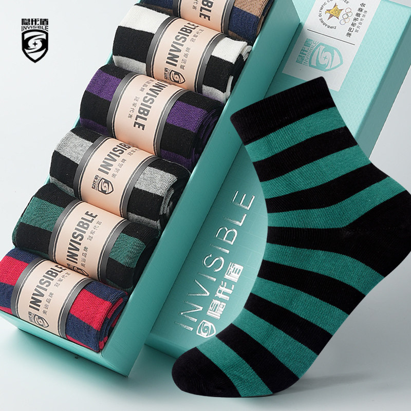 Invisible shield antibacterial deodorant socks Medium tube socks Striped couple summer thin cotton sweat-absorbing breathable cotton gift box
