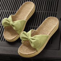 2022 new high heel sandals Home indoor thick bottom slopes heel linen slippers COTTON LINEN SUCTION SWEAT SLIPPERS