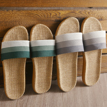 2021 new linen slippers female summer home lovers indoor soft bottom hemp woven cool slipper mens summer
