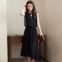 Mát gamma new solid color đàn hồi eo vòng cổ không tay dài voan thời trang dress 709 đầm nữ