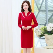 Mát GG mùa thu mùa đông mới của Hàn Quốc thời trang V-Cổ xu hướng màu rắn phần dài Slim chất liệu dress 1688