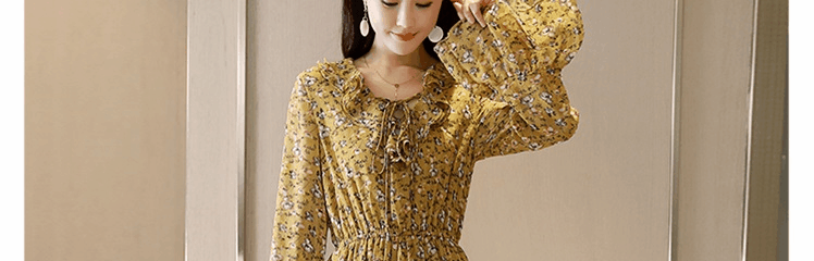Mát aga mùa thu mới của Hàn Quốc phiên bản của xu hướng mỏng giảm béo dài tay in thời trang tính khí ăn mặc 305 đầm đẹp giá rẻ