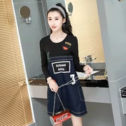 10.13 Mát Gaga xu hướng thời trang denim khâu dài tay áo thun dễ thương lão hóa thoải mái giản dị ăn mặc 8947