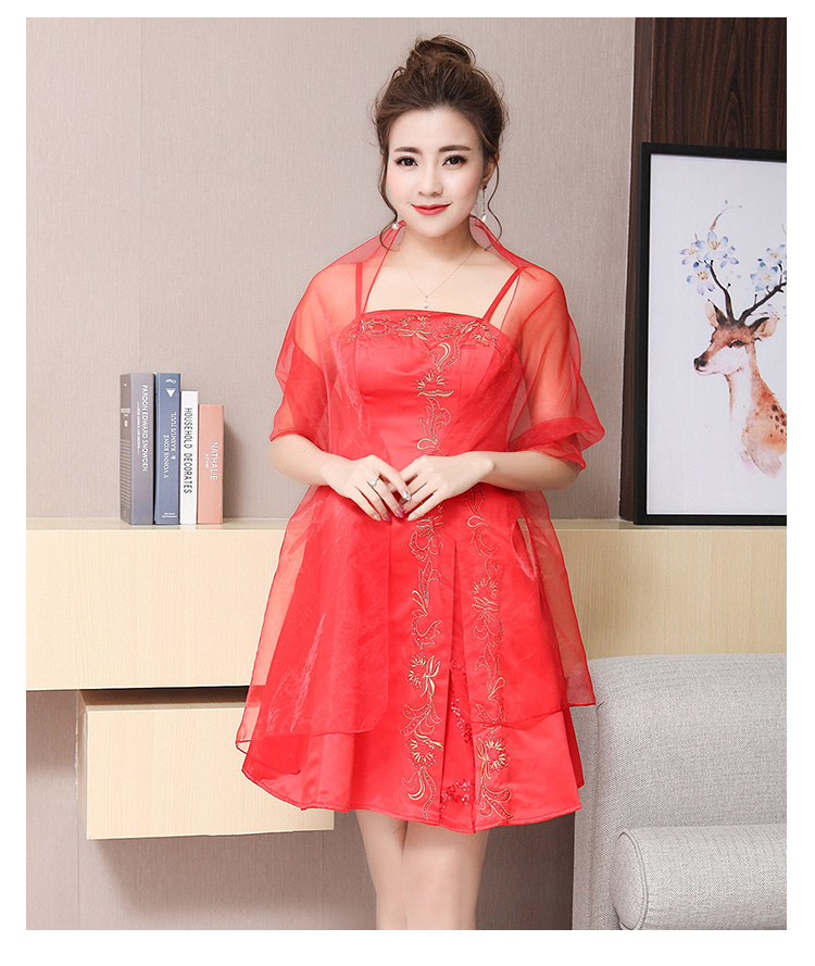 Mát gamma mới đơn giản mỏng treo váy màu rắn thêu dress 066MC mà không cần khăn choàng đầm dài qua gối cho tuổi trung niên