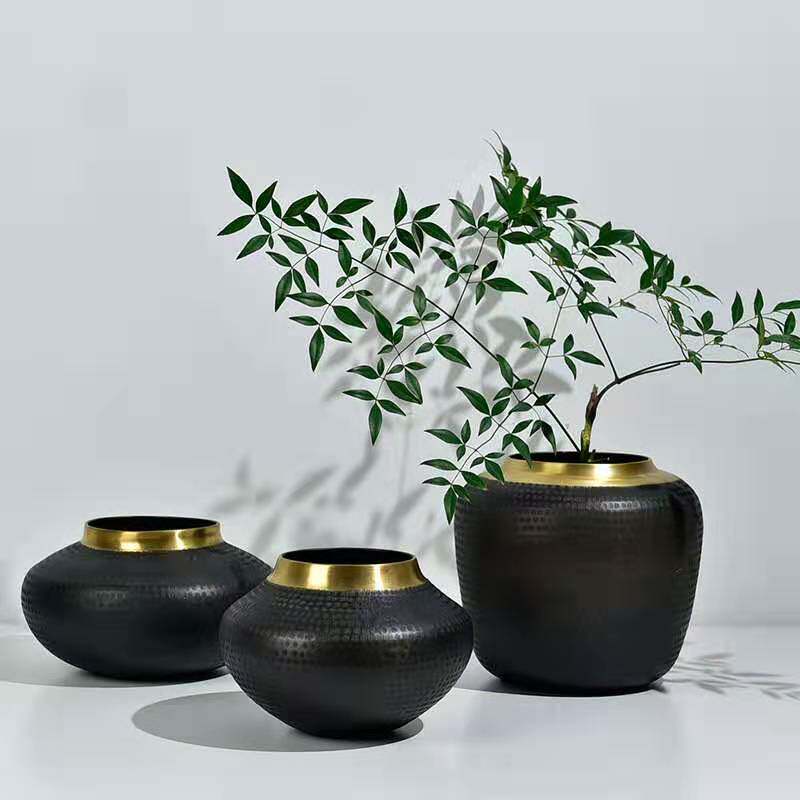 Imported black gold copper alloy decorative vase model room sales office hotel vase new Chinese style