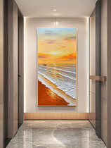 Entrance Xuanguan Light Extravagant Vertical Version Pure Hand-painted Oil Painting Sea View Sunrise Beach creaty decoration painting Rising Sun Dongsheng Ascending Painting