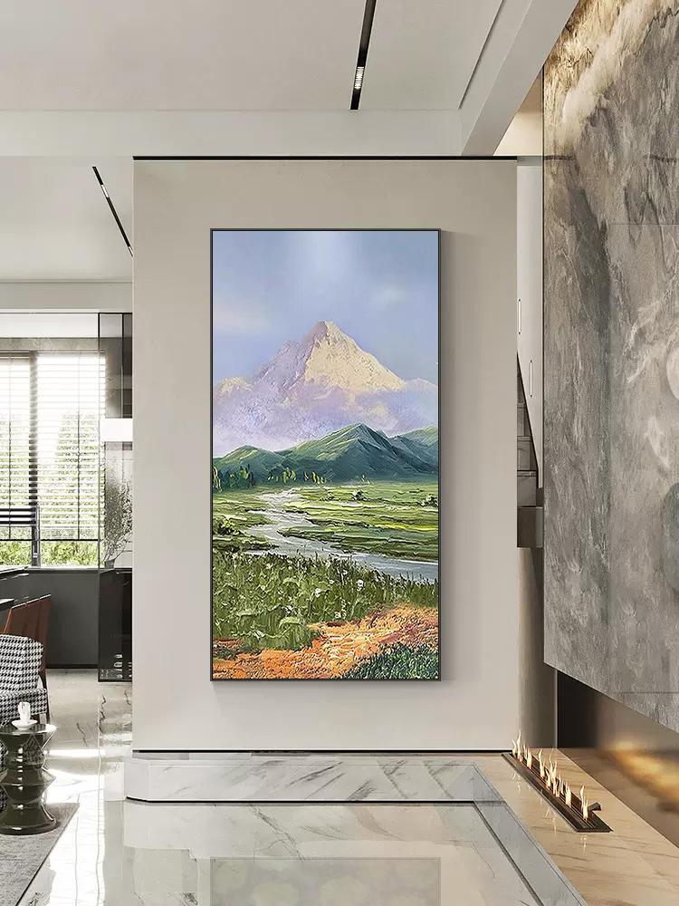 Entrance to the family Xuanguan Xueshan pure hand-painted oil painting Aisle Corridor Landscape Scenery Decoration Painting Stereocreme minimalist Yohang Painting-Taobao