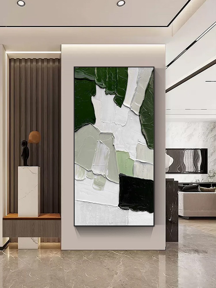 Entrance Xuanguan Abstract Ink Green Hand Painted oil painting Aisle Hallway Solid Decoration Painting Light Extravagant Advanced Sensation Hanging Painting-Taobao