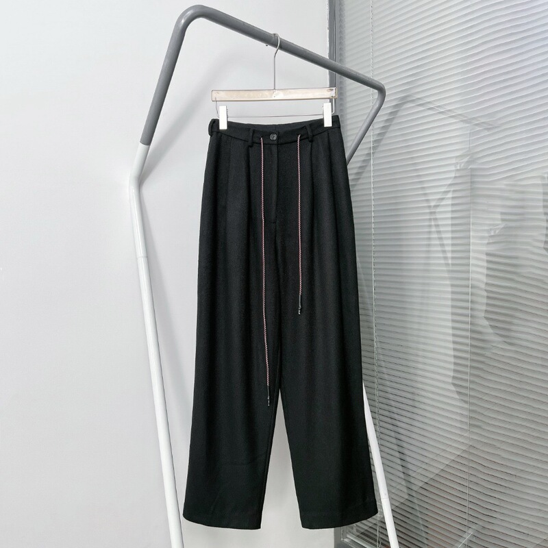 24 Autumn/Winter Wool-Blend Fabric Drawstring High-Waisted Gray-Black Straight-Leg Jogger Pants Casual Pants