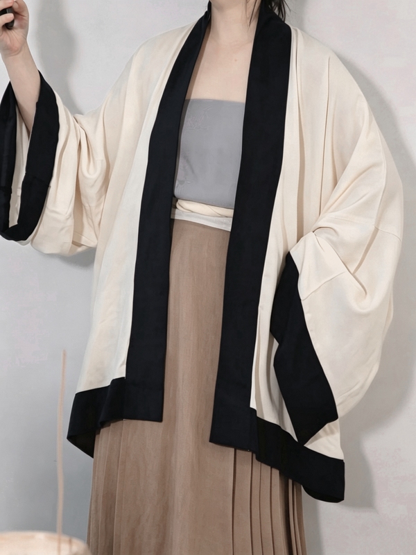 Four Seasons Bright Traditional Clothing: Lone Crane | Cashmere Cotton Raccoon Sleeves