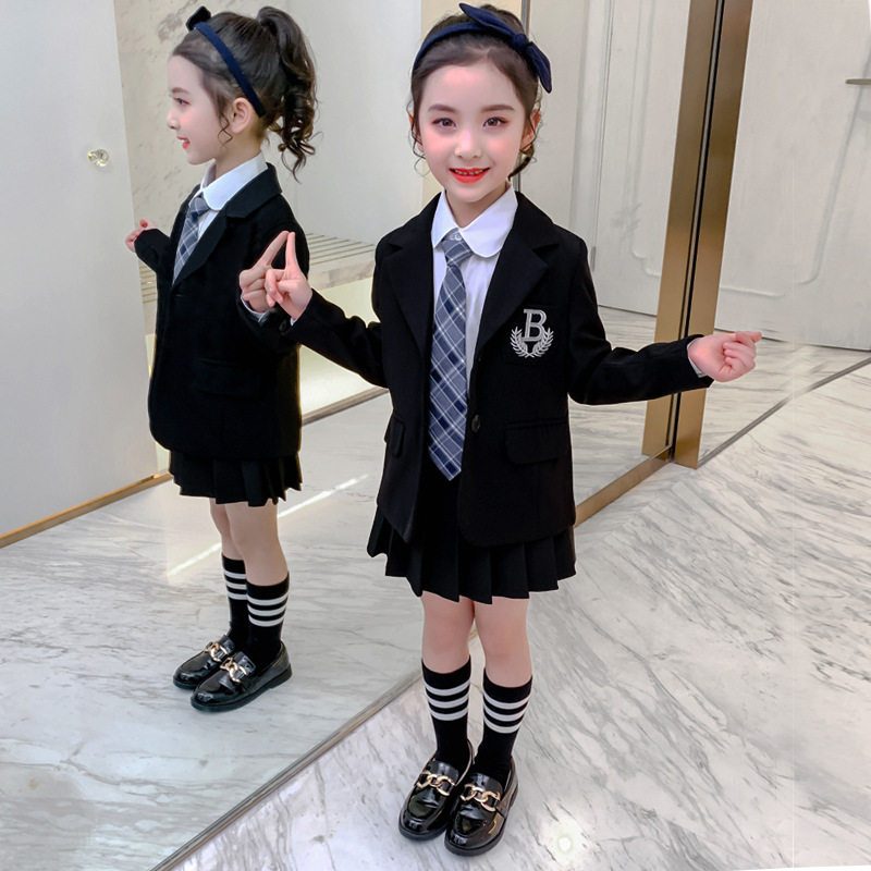 Girl Suit Jacket Spring Autumn 2022 New Children Foreign Pie Net Red College Wind Minor West Suit Jk Shirt Suit Dress