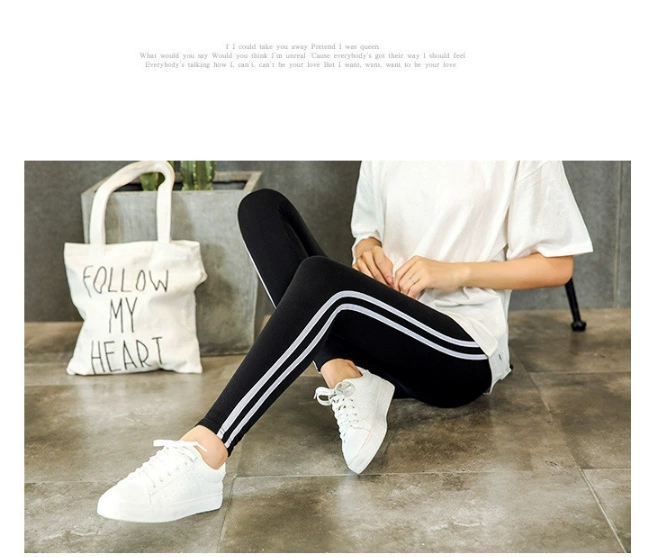 Bên trắng dải quần legging modal nữ mùa thu mỏng kéo dài kích thước lớn bó sát thể thao chín điểm song song thanh chân quần quần lót lông nữ