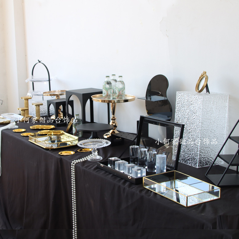 Black and Gold Color Dessert Table Display Stand for Sales Office, 4S Store, Afternoon Tea, Tea Break, Wedding, Golden Dessert Table Stand