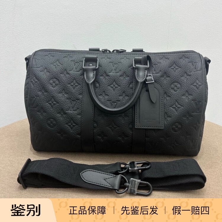 【Kkkk】Lv Louis Vuitton Keepall 35 Black Embossed Leather Shoulder Handbag Men's Style 【Kkkk】Lv Louis Vuitton Keepall 35 Black Embossed Leather Shoulder Handbag Men's Style