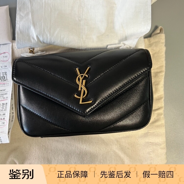 【Kkkk】Saint Laurent Ysl Loulou New Model Mini Sheep Leather Shoulder Crossbody Bag Black and Gold 【Kkkk】Saint Laurent Ysl Loulou New Model Mini Sheep Leather Shoulder Crossbody Bag Black and Gold