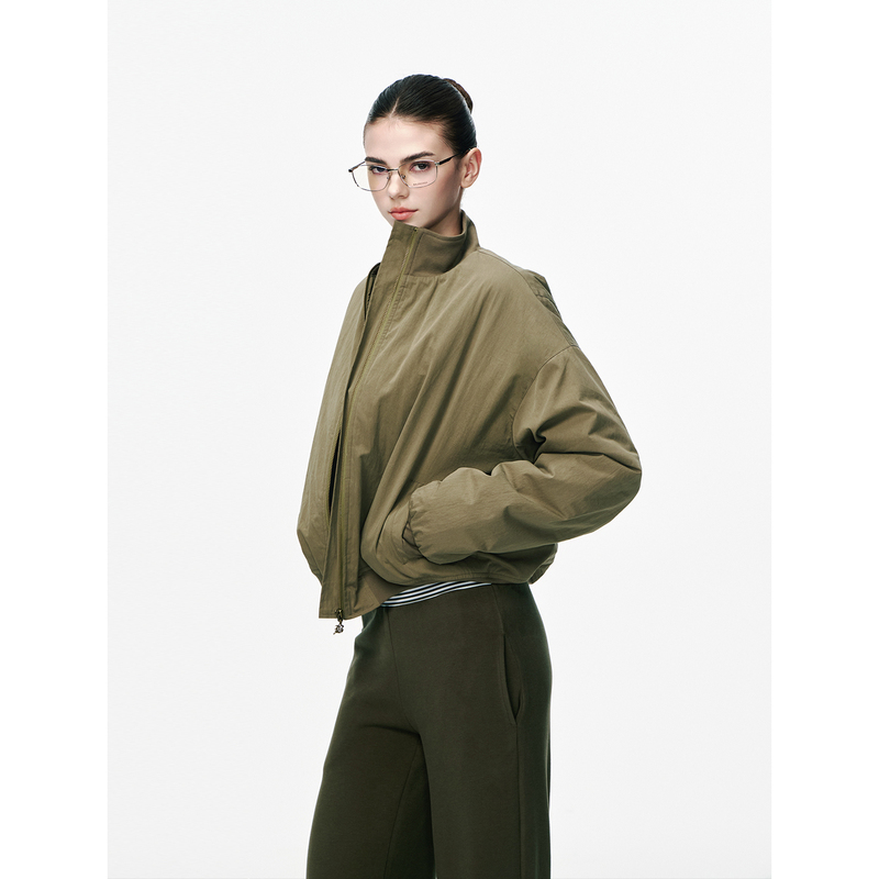 Jlaunt Retro Cotton Jacket for Women, Spring and Autumn, Loose and Versatile, Casual Jacket, American Style, Green Cotton Coat