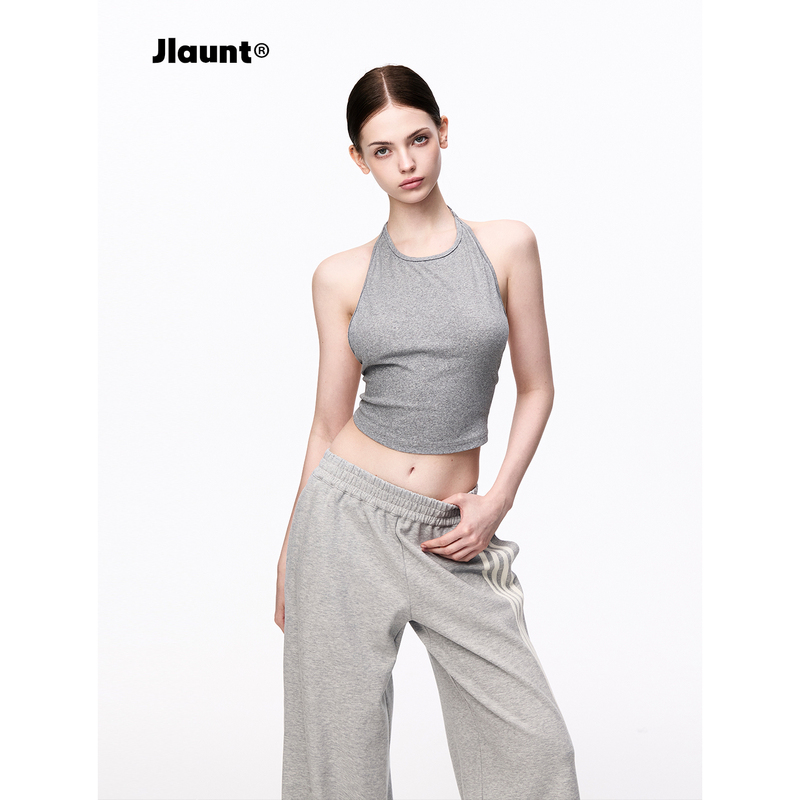 Jlaunt Gray Halter Neck Tank Top for Women, Summer Design, Slim Fit, Beautiful Back, American Style Hot Girl Camisole Top