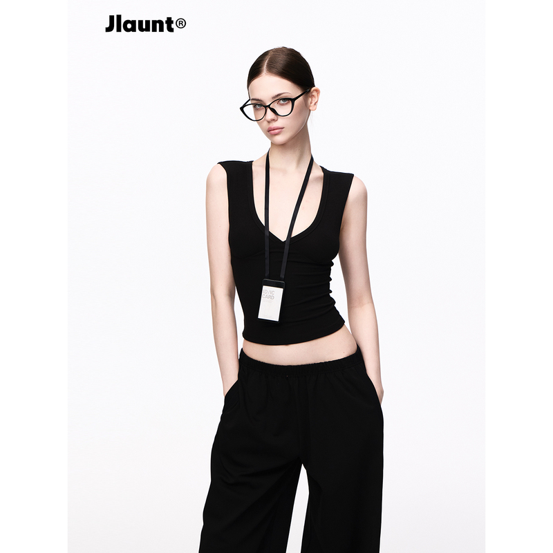 Jlaunt Modal Black Camisole for Women, Summer Slim-Fit Base Layer, American Style Sexy V-Neck Sleeveless Top