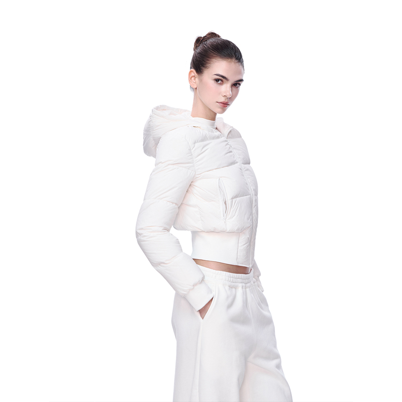 Jlaunt White Hooded down Jacket for Women, Spring and Autumn, Slim Fit, Waist-Cinching, Warm, American Style, Trendy Cotton Coat