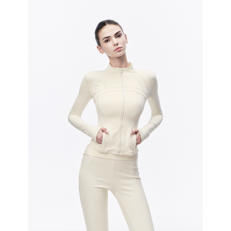 Jlaunt Sports Yoga Clothes for Women in Summer, Slim Fit, Stand-Up Collar, Fitness Tops, American Sexy Long-Sleeved Jackets