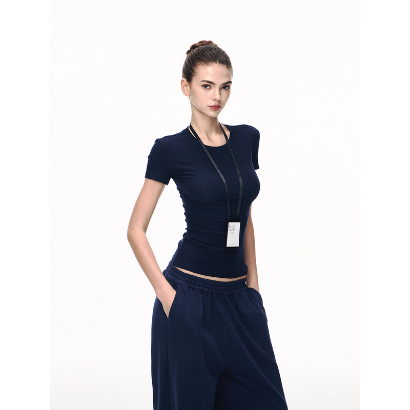 Jlaunt Lyocell Short-Sleeved T-Shirt for Women, Summer Design, Slim Fit, Regular Shoulder, Trendy Knit Top